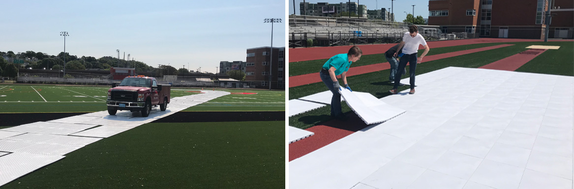 Using EverRoads and EverBase3 to protect the turf on the stadium field.
