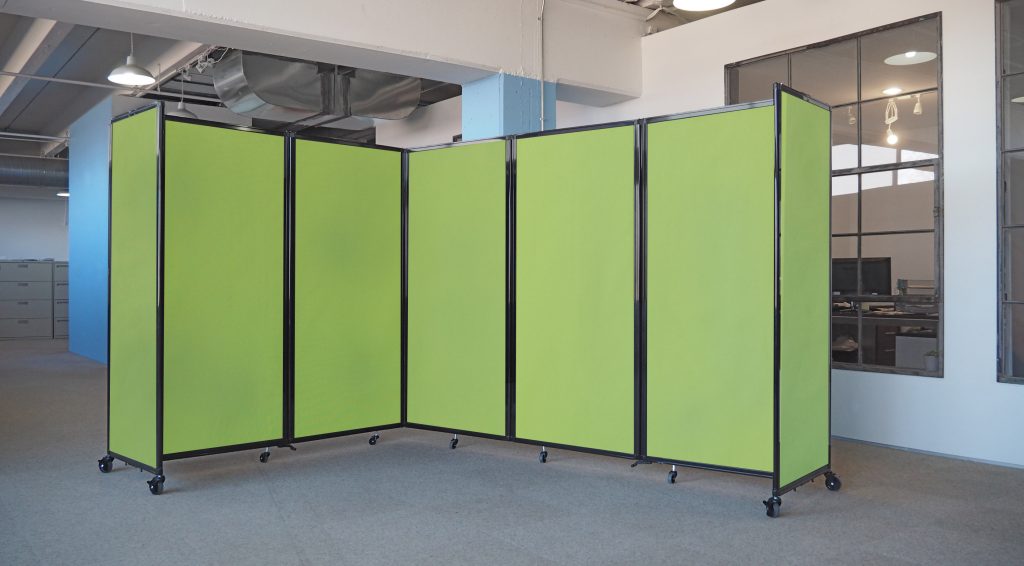 A Room Divider 360® is arranged in a 90-degree corner shape.